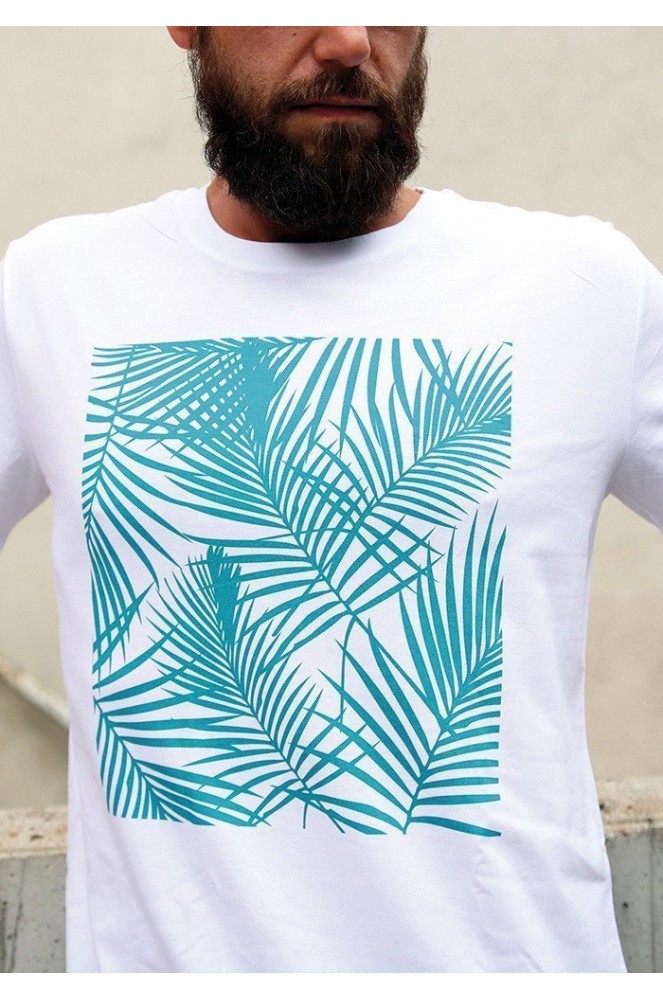 T-shirt Palmier Blanc et Bleu