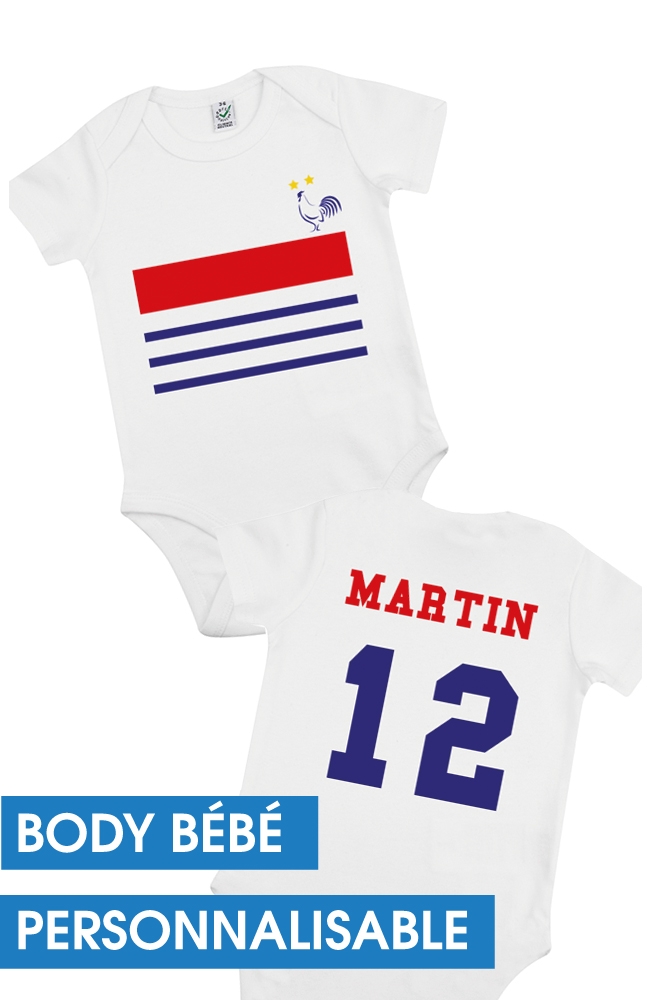 Body bébé Foot Bordeaux personnalisé avec prénom et numéro au dos